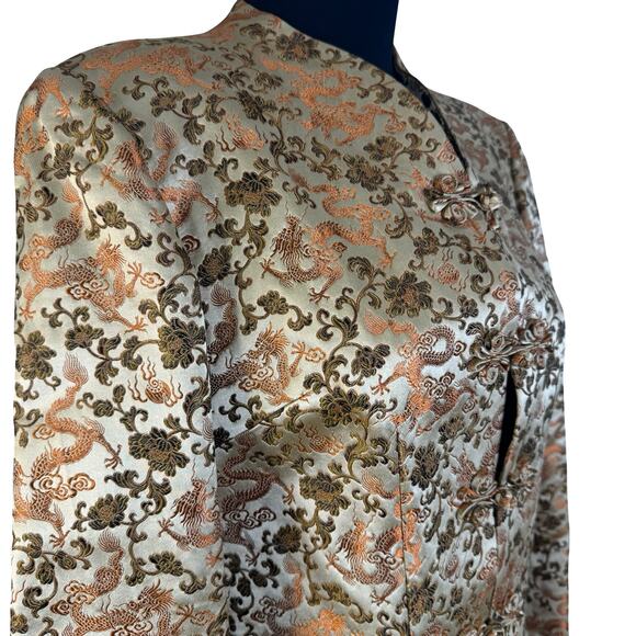 Vintage Gold Dragon Brocade Mandarin Jacket XS Longline Asian Inspired Blazer - Picture 8 of 16